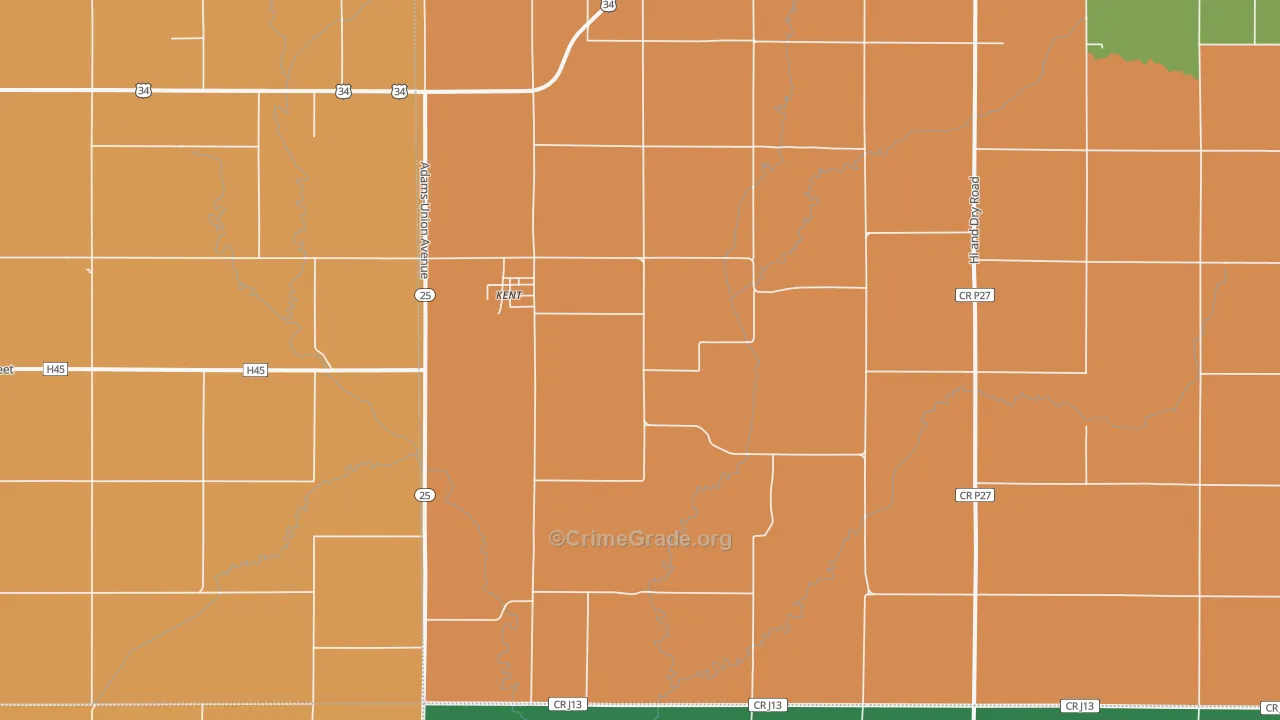 Kent, IA Map of Theft Rates