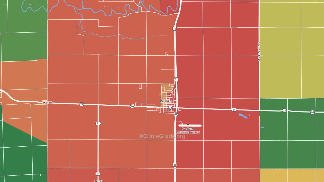 Kentland, IN Map of Theft Rates