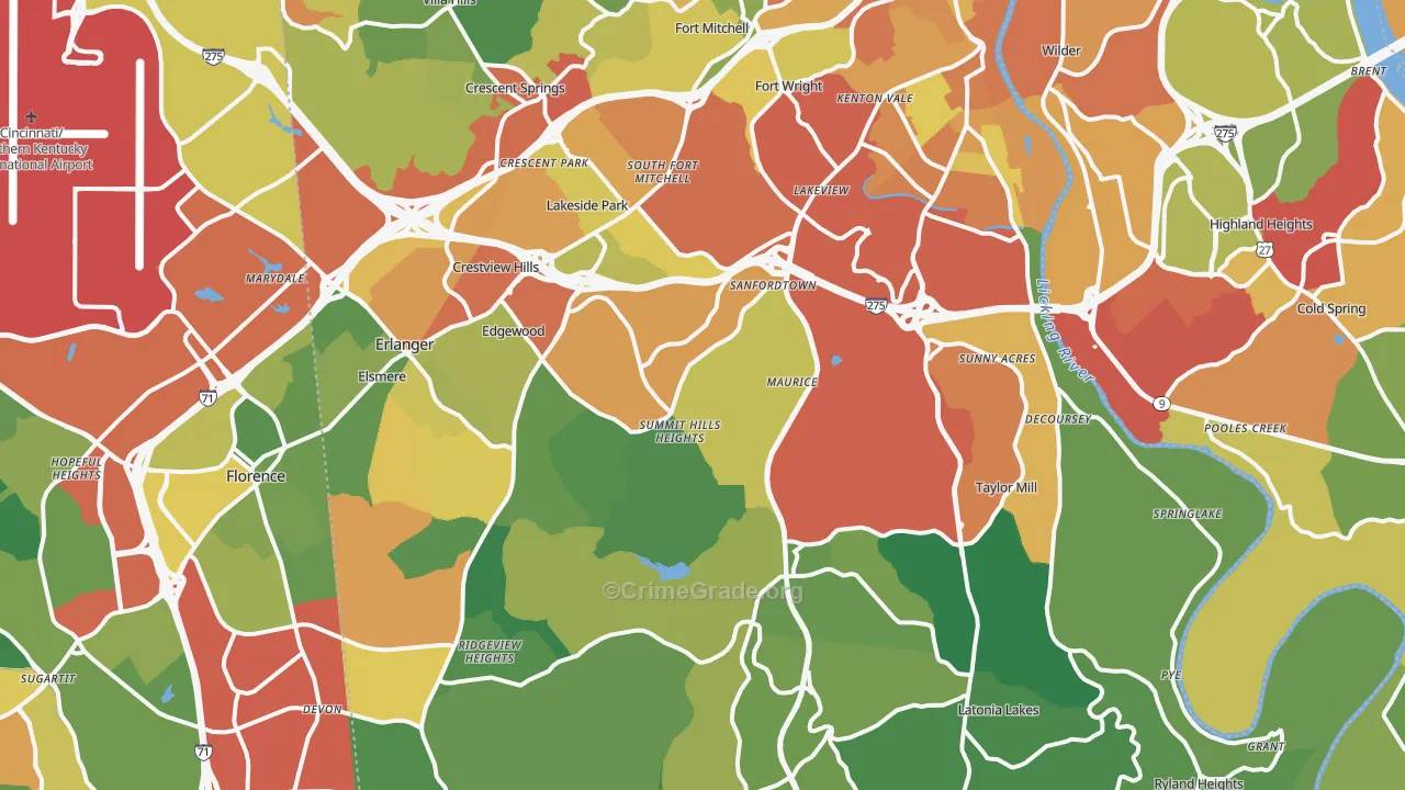 Kenton County, KY Map of Theft Rates