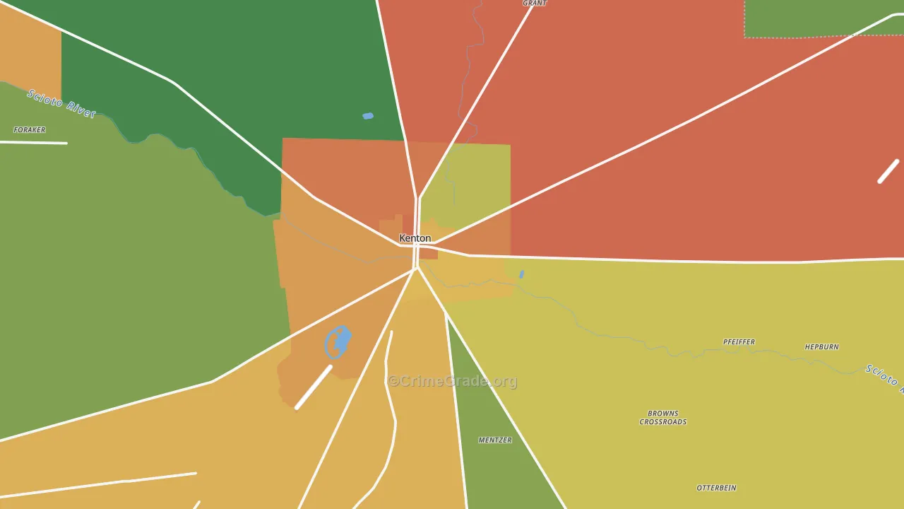 Kenton, OH Map of Theft Rates