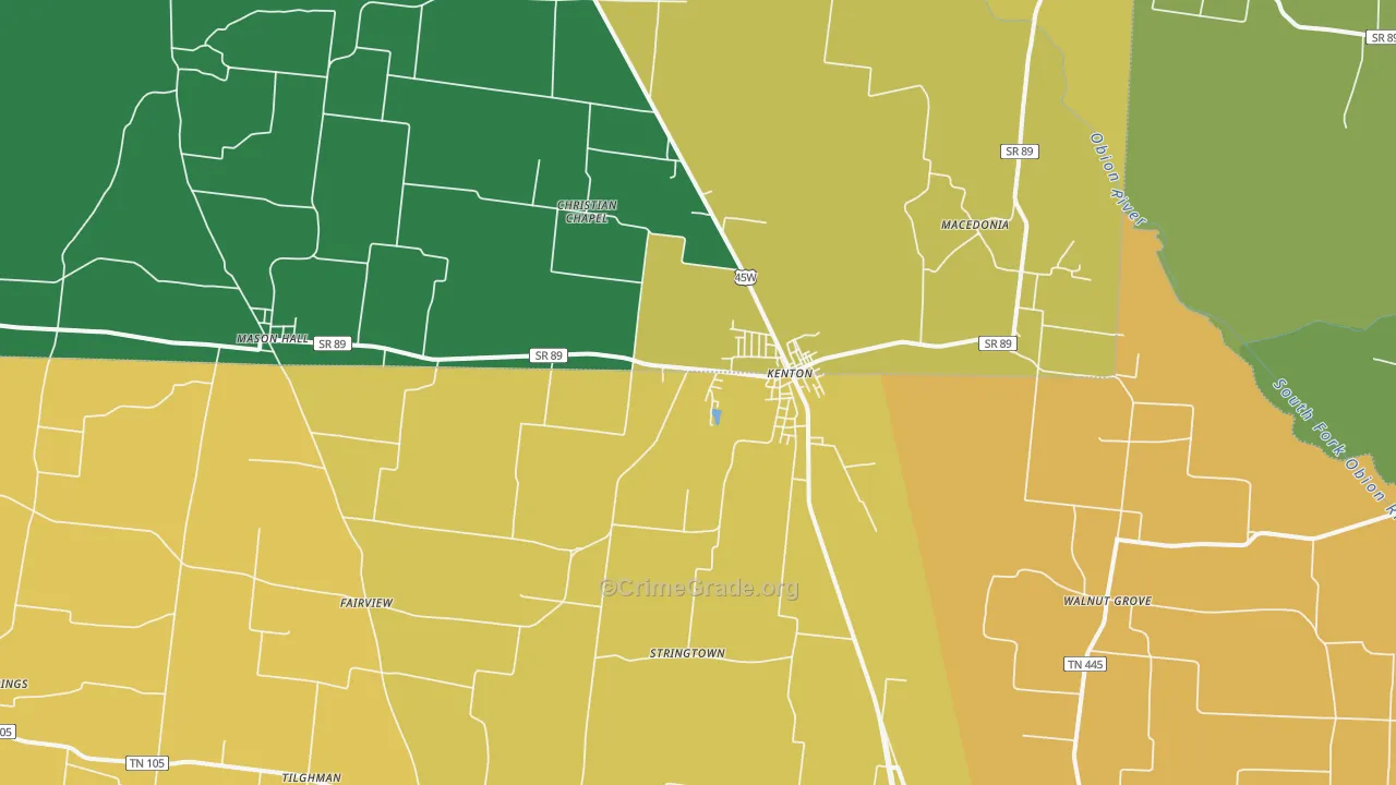 Kenton, TN Map of Theft Rates