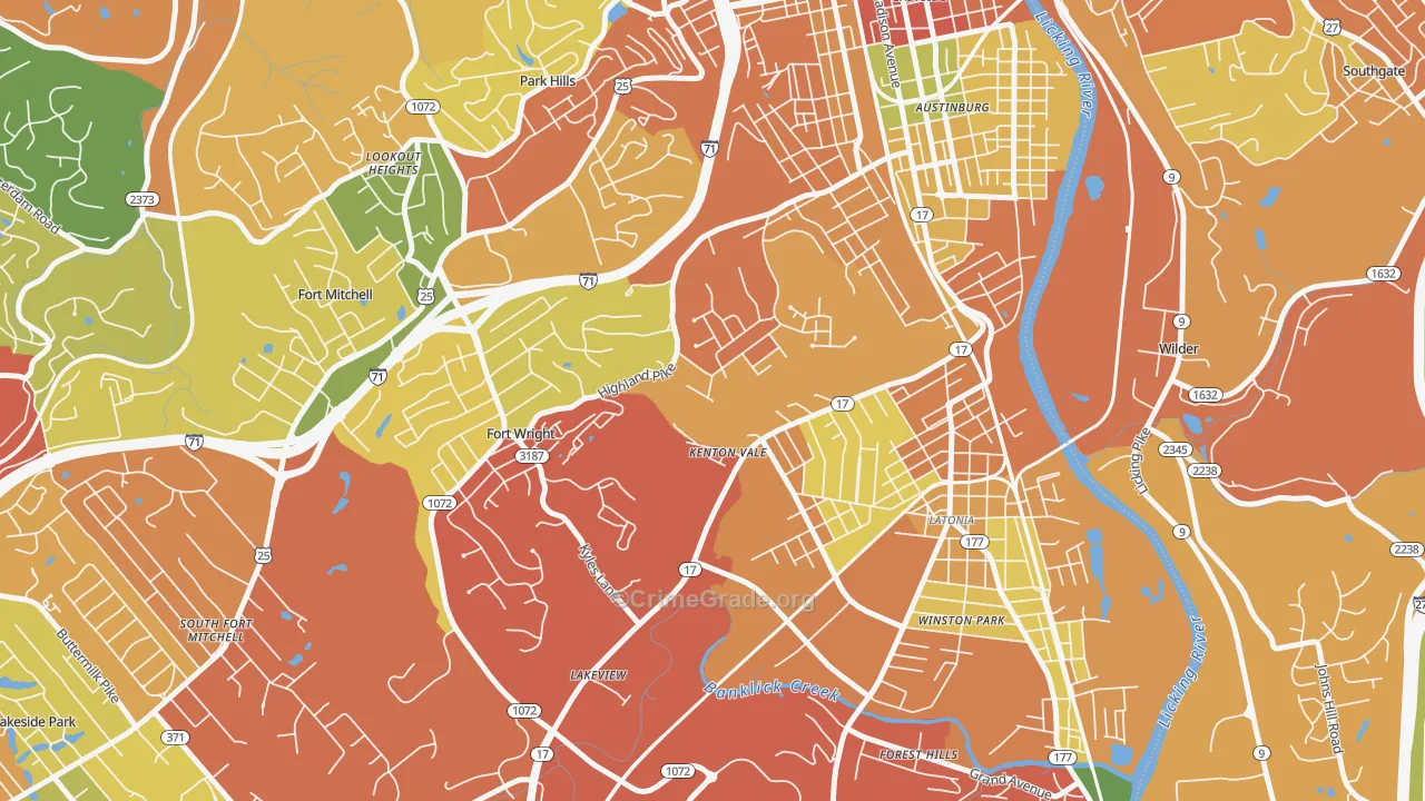 Kenton Vale, KY Map of Theft Rates