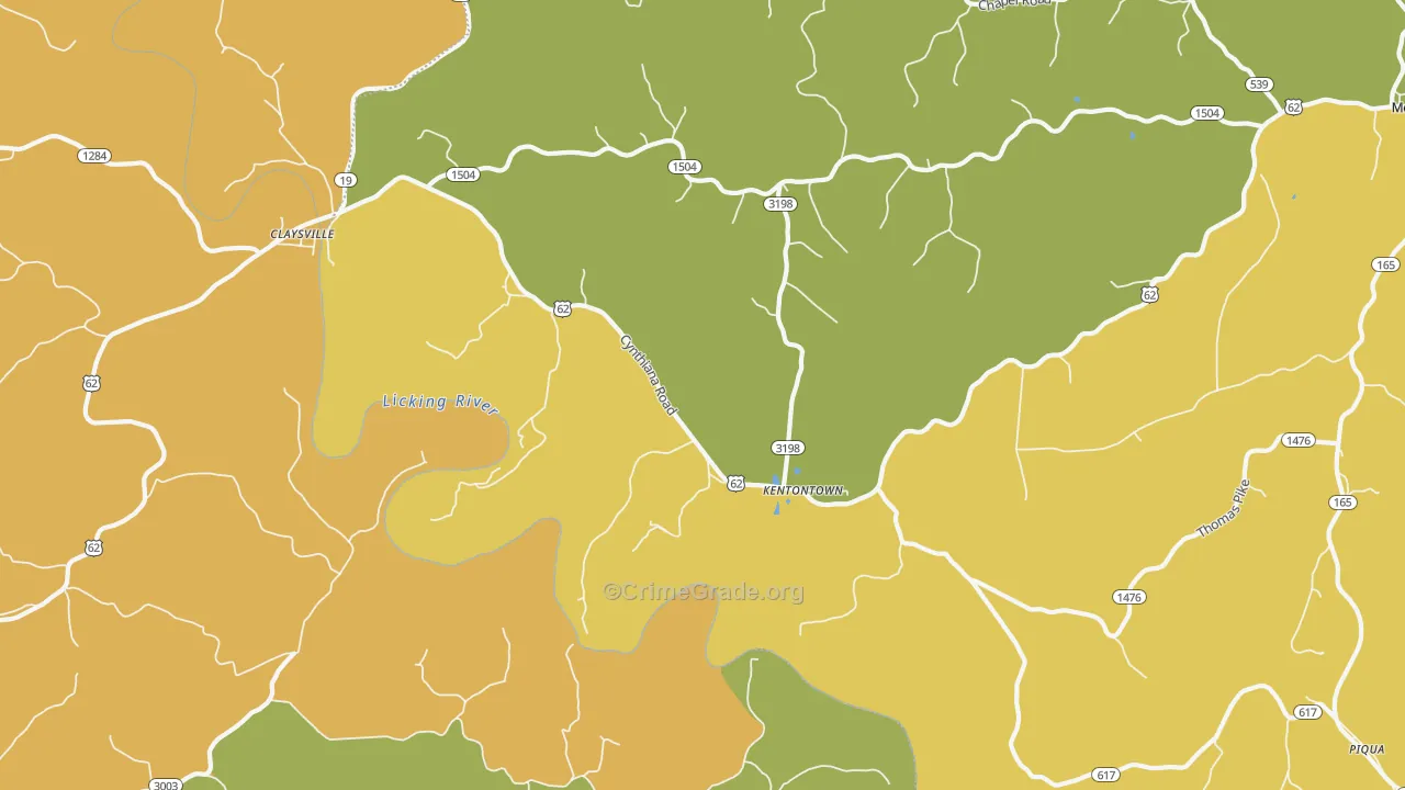 Kentontown, KY Map of Theft Rates