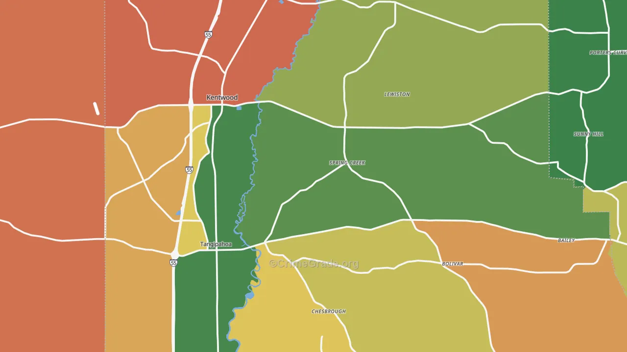 Kentwood, LA Map of Theft Rates