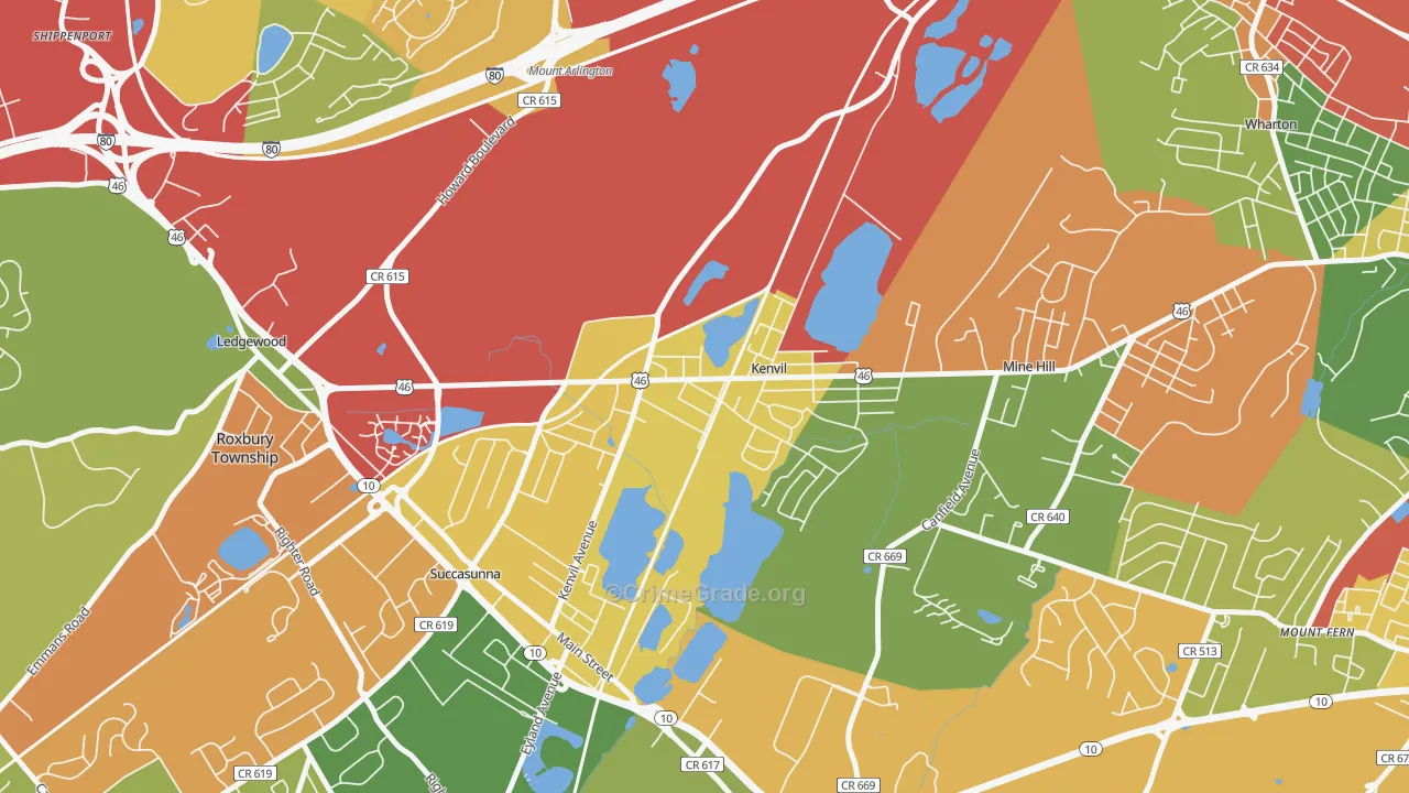 Kenvil, NJ Map of Theft Rates