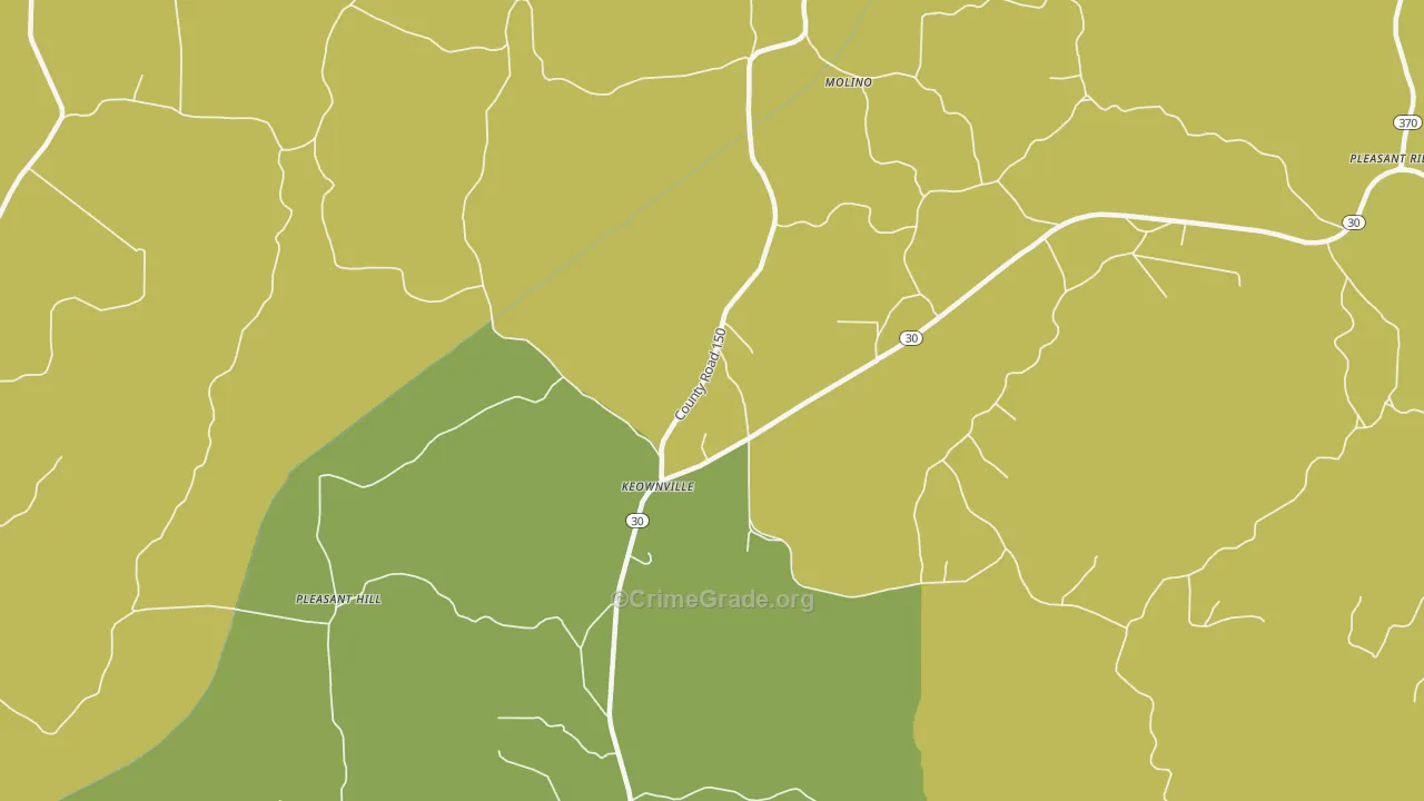 Keownville, MS Map of Theft Rates