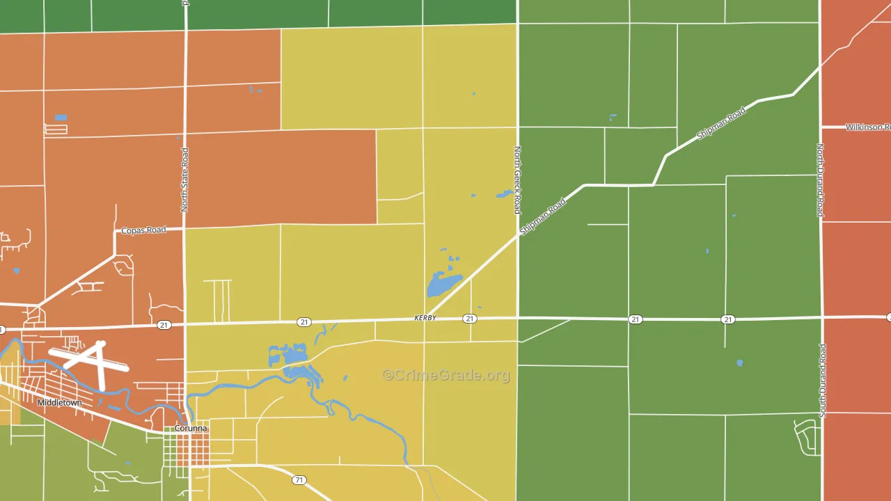 Kerby, MI Map of Theft Rates