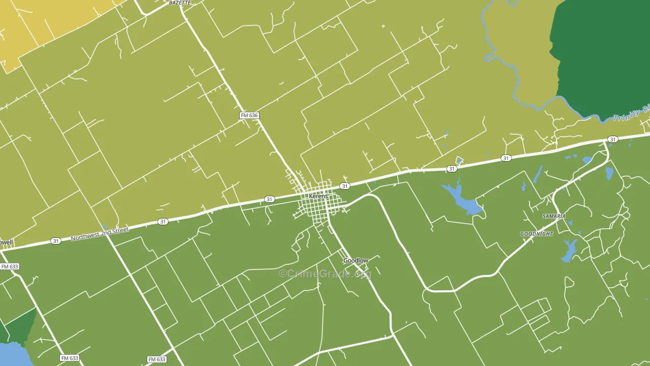 Kerens, TX Map of Theft Rates