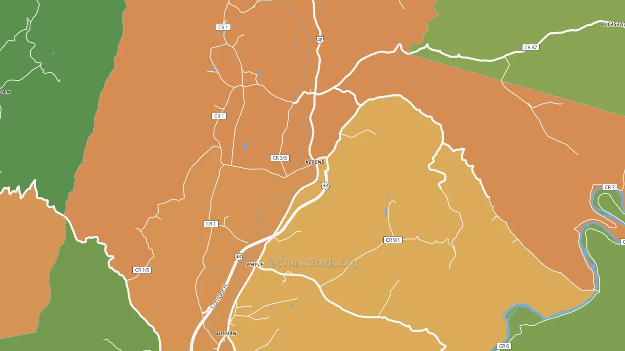 Kerens, WV Map of Theft Rates