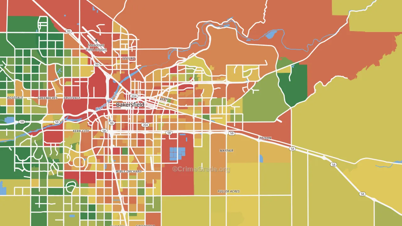Kern County, CA Map of Theft Rates