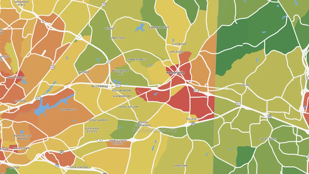 Kernersville, NC Map of Theft Rates