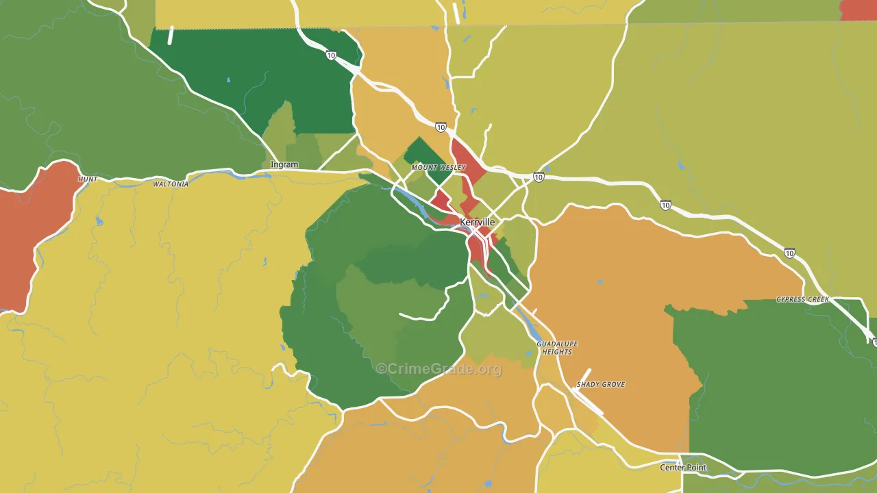 Kerr County, TX Map of Theft Rates