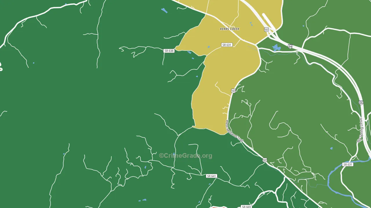 Kerrs Creek, VA Map of Theft Rates