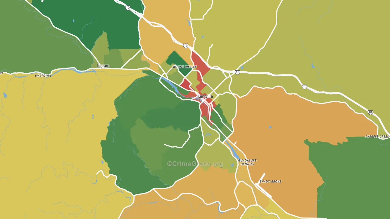 Kerrville, TX Map of Theft Rates