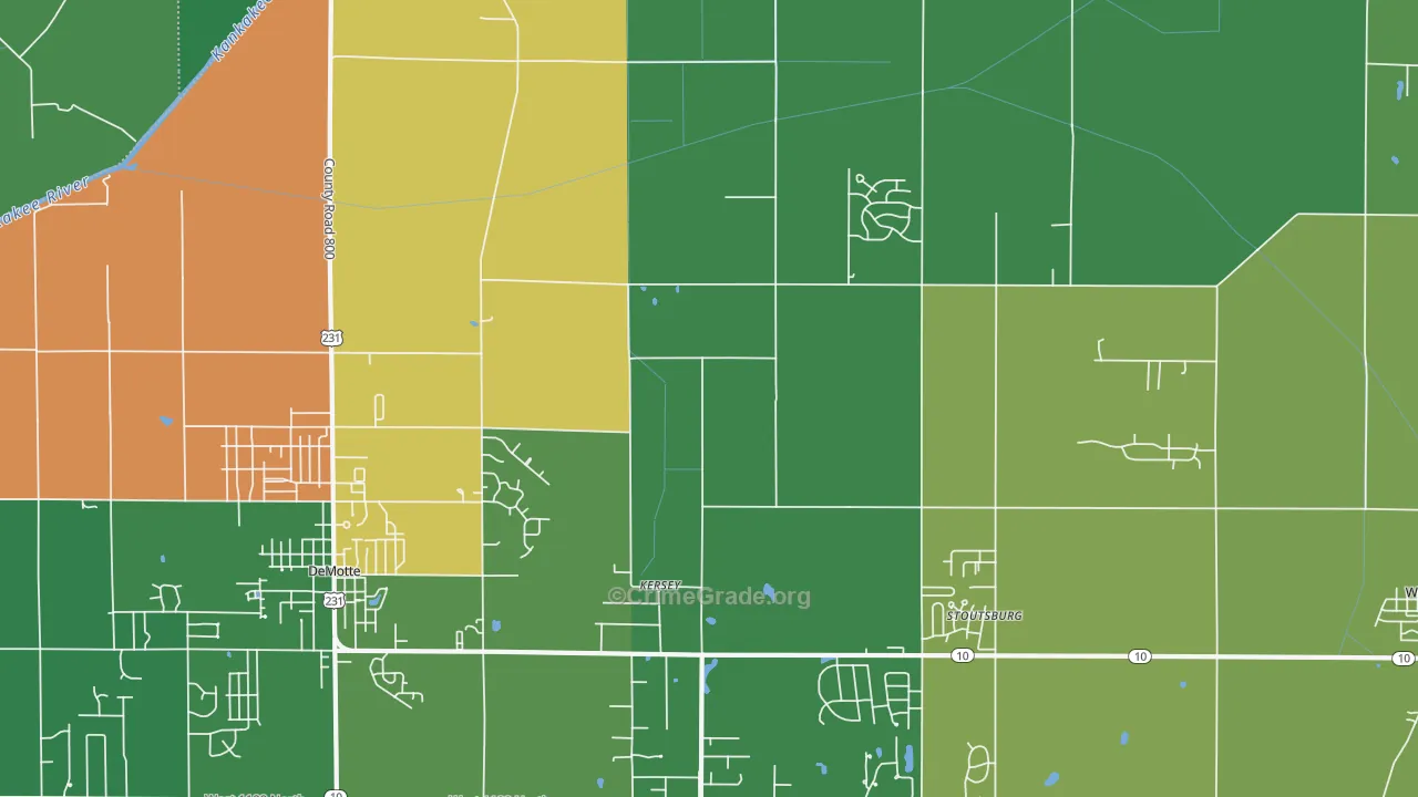 Kersey, IN Map of Theft Rates