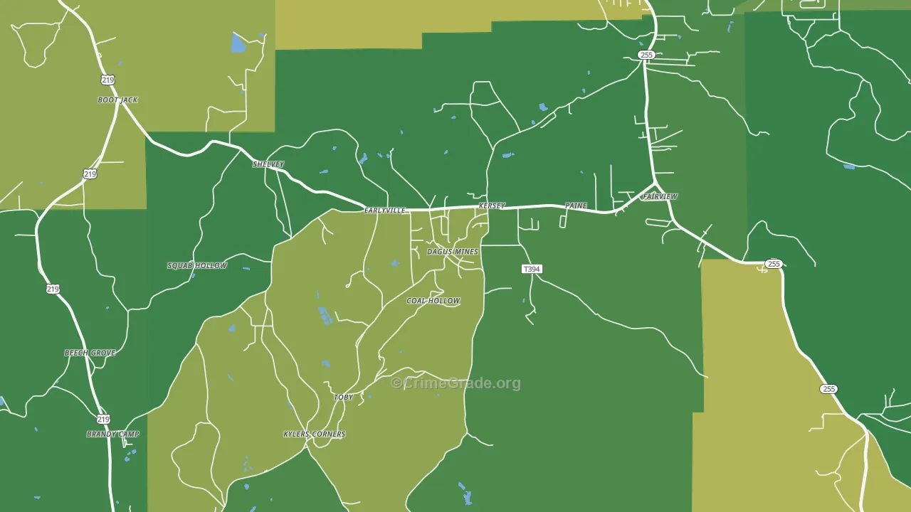 Kersey, PA Map of Theft Rates