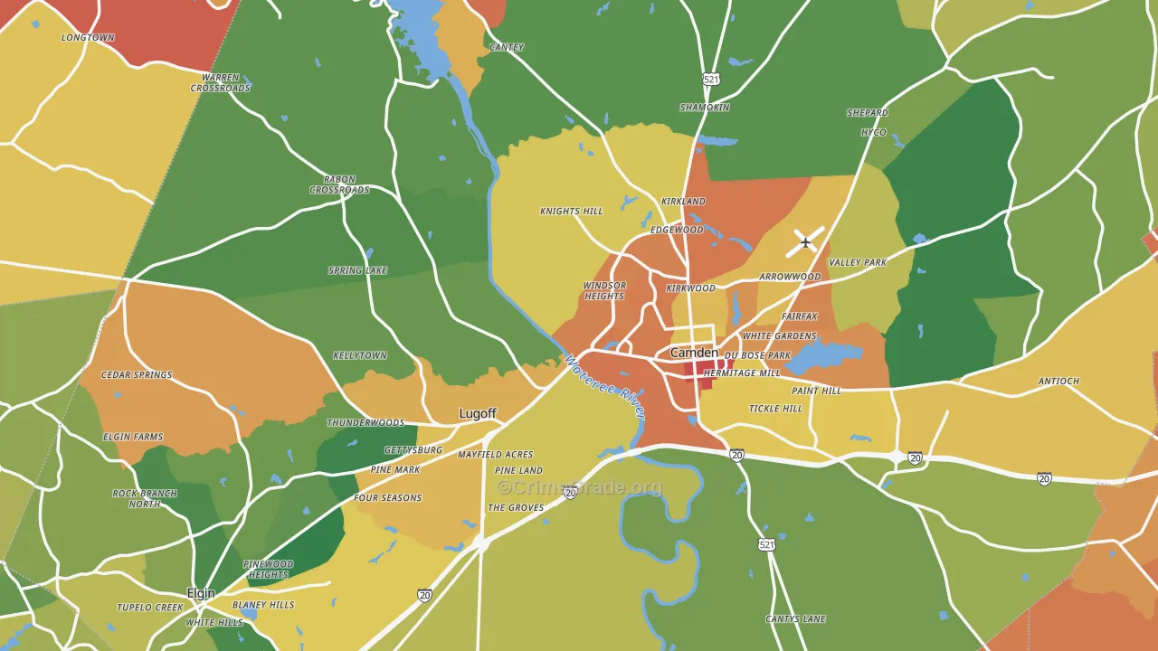 Kershaw County, SC Map of Theft Rates