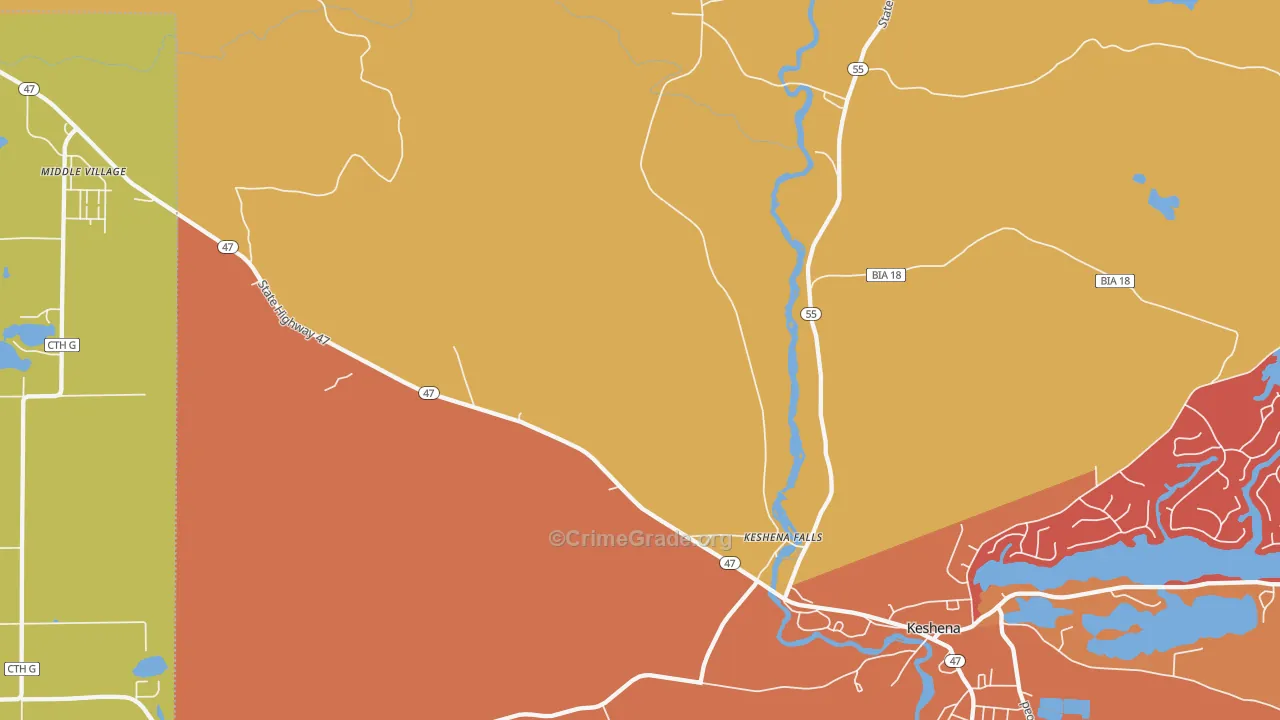 Keshena Falls, WI Map of Theft Rates