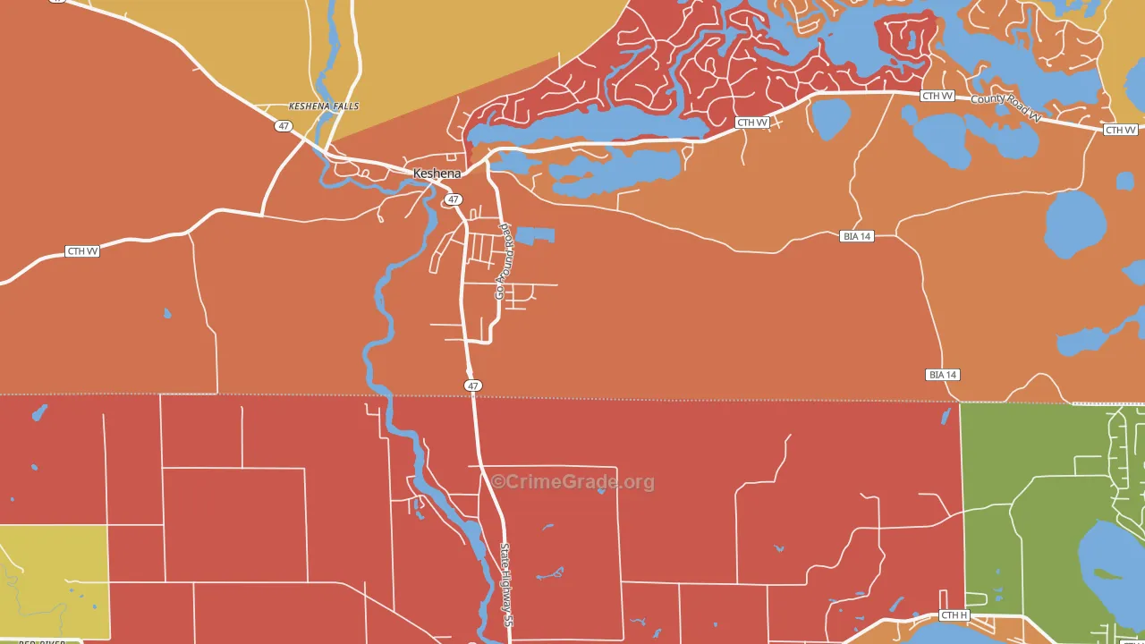 Keshena, WI Map of Theft Rates
