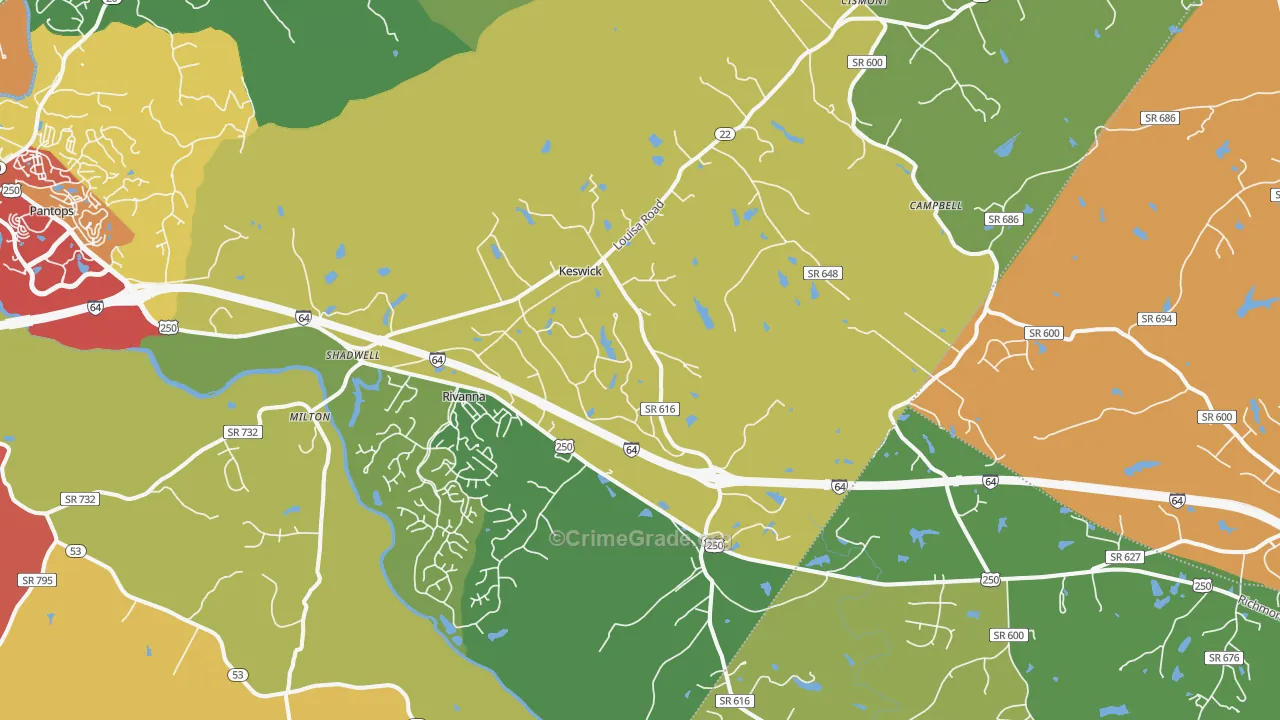 Keswick, VA Map of Theft Rates