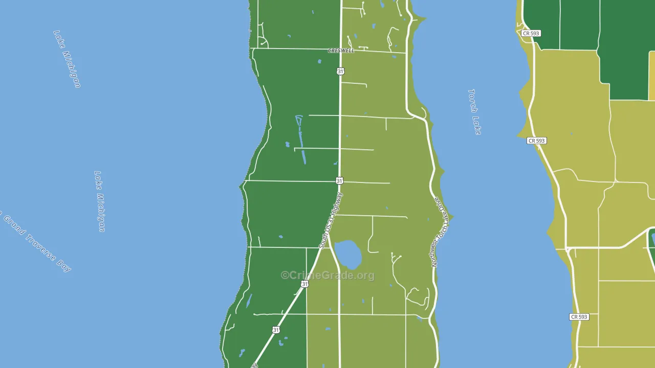 Kewadin, MI Map of Theft Rates