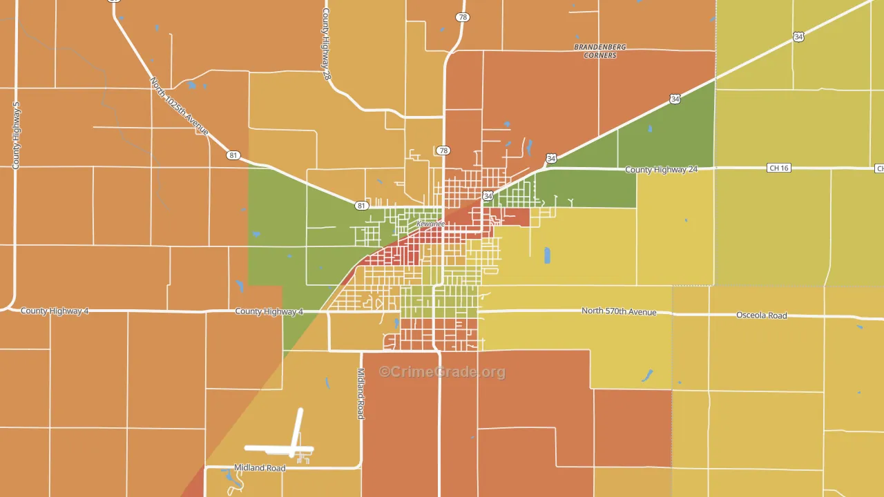 Kewanee, IL Map of Theft Rates