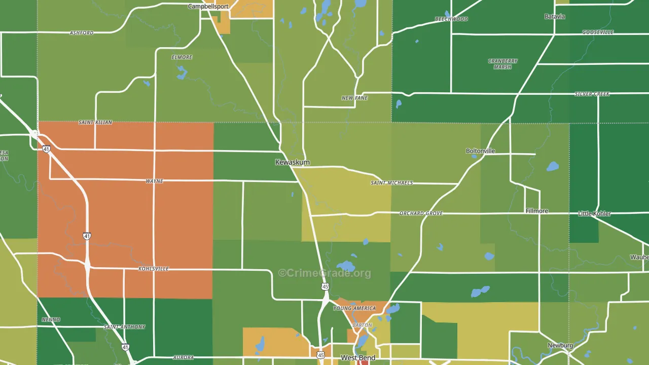 Kewaskum, WI Map of Theft Rates
