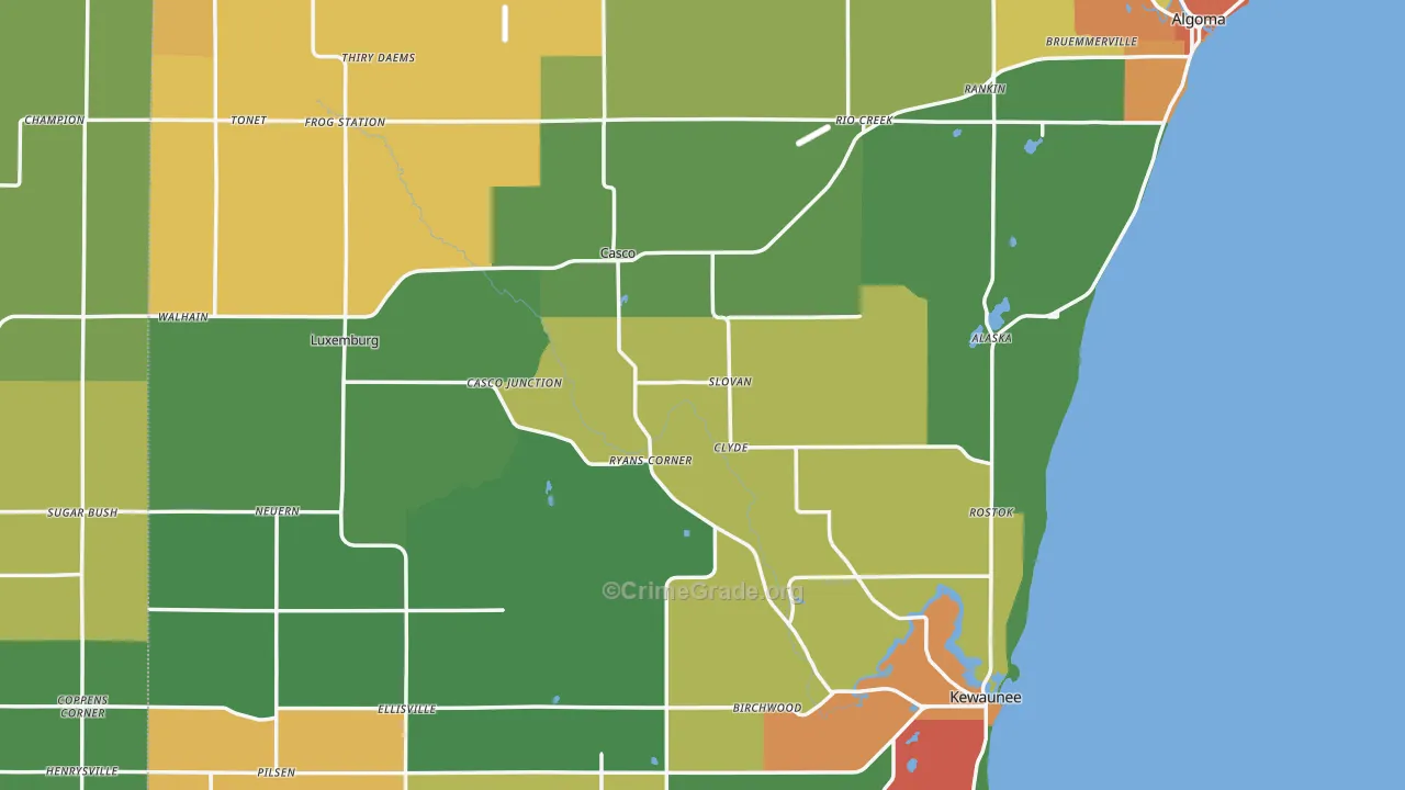 Kewaunee County, WI Map of Theft Rates