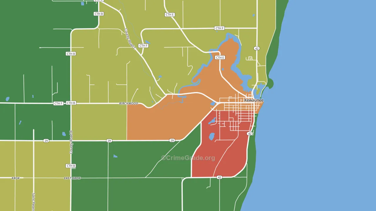 Kewaunee, WI Map of Theft Rates