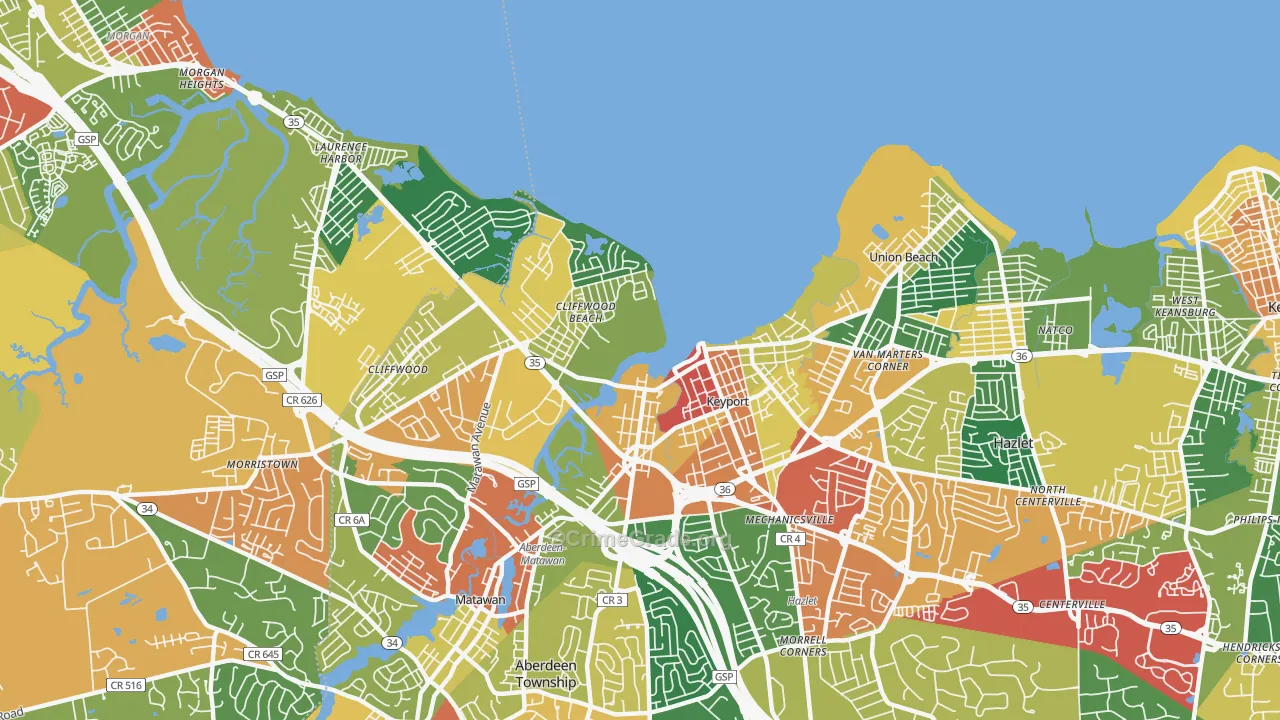 Keyport, NJ Map of Theft Rates