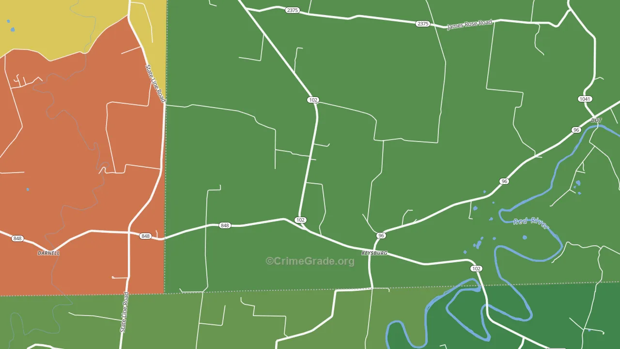 Keysburg, KY Map of Theft Rates