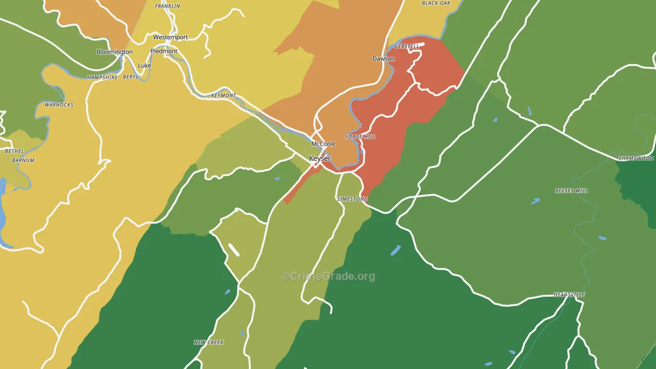 Keyser, WV Map of Theft Rates