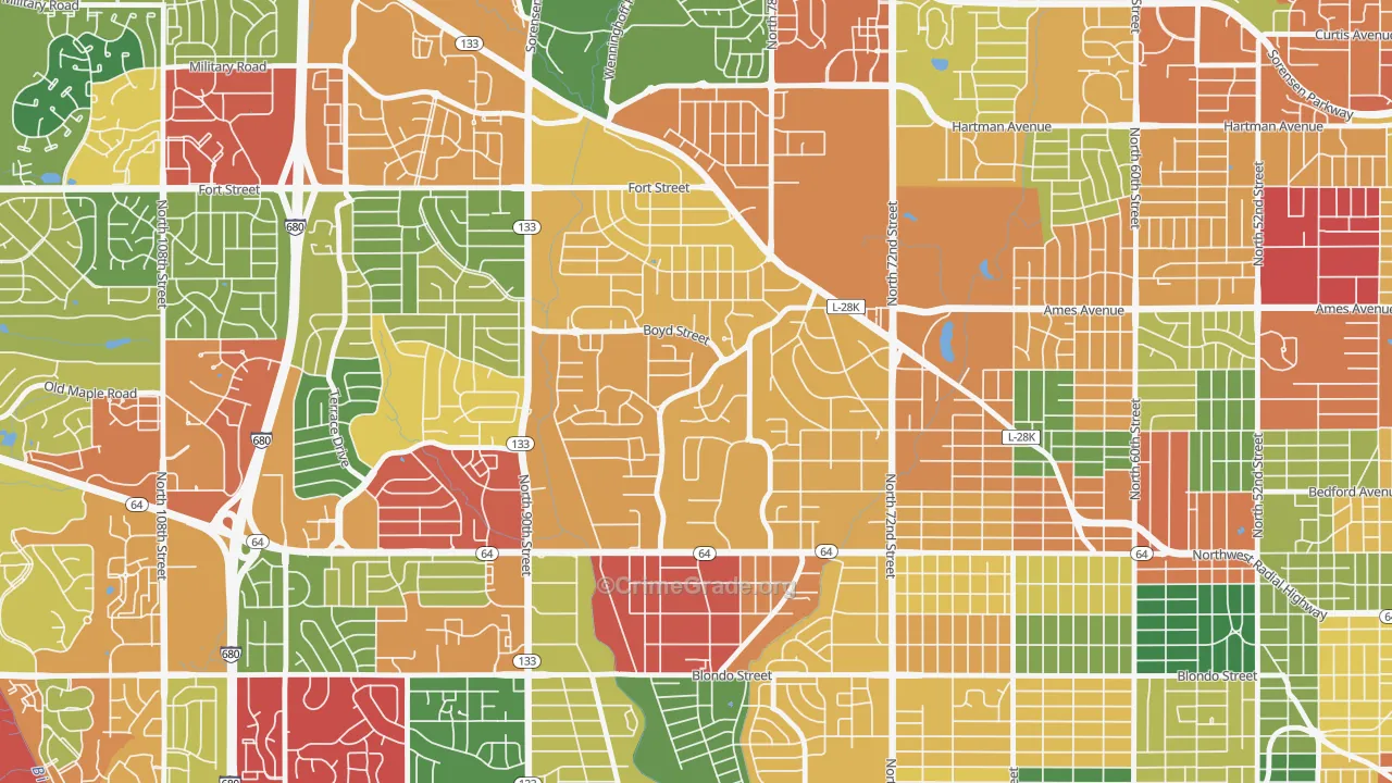 Keystone, Omaha, NE Map of Theft Rates