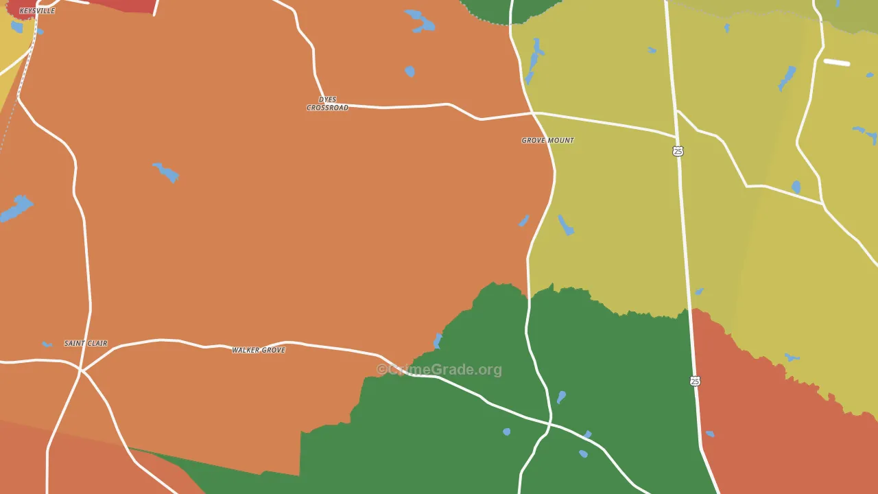 Keysville, GA Map of Theft Rates