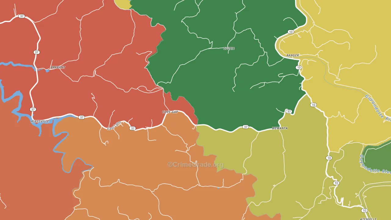 Kiahsville, WV Map of Theft Rates