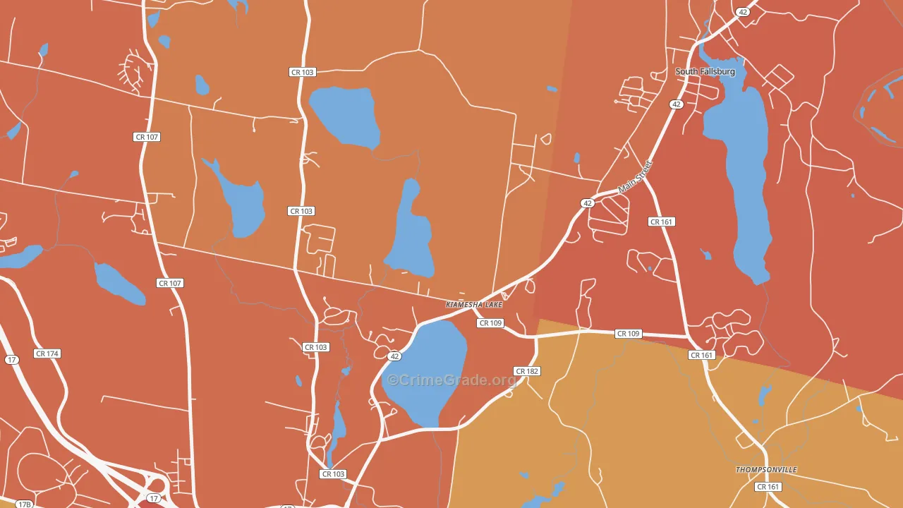 Kiamesha Lake, NY Map of Theft Rates