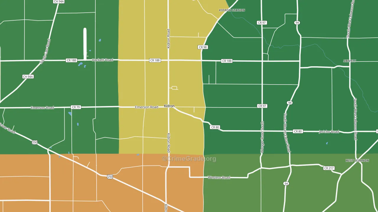Kidron, OH Map of Theft Rates