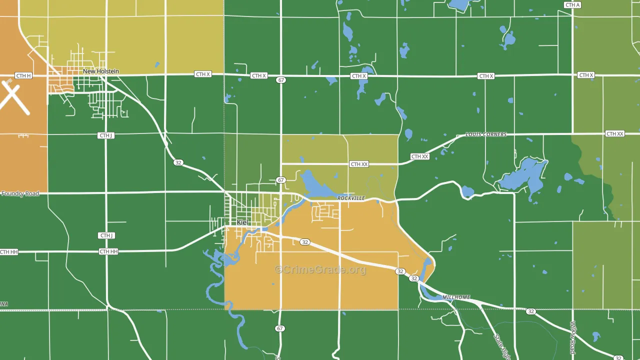 Kiel, WI Map of Theft Rates