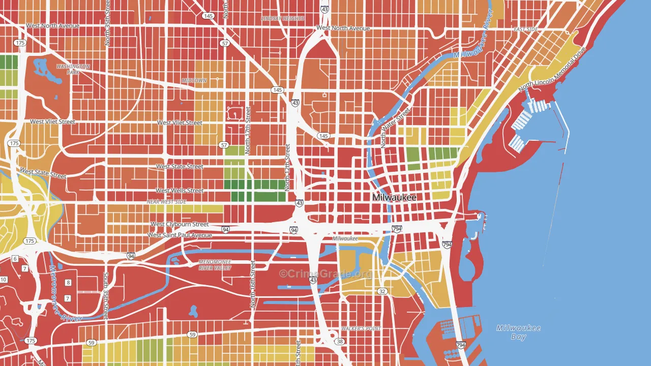 Kilbourn Town, Milwaukee, WI Map of Theft Rates