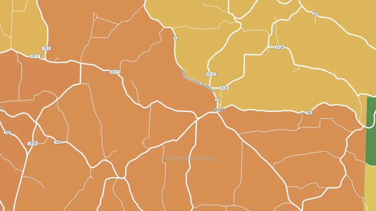 Kilgore, OH Map of Theft Rates