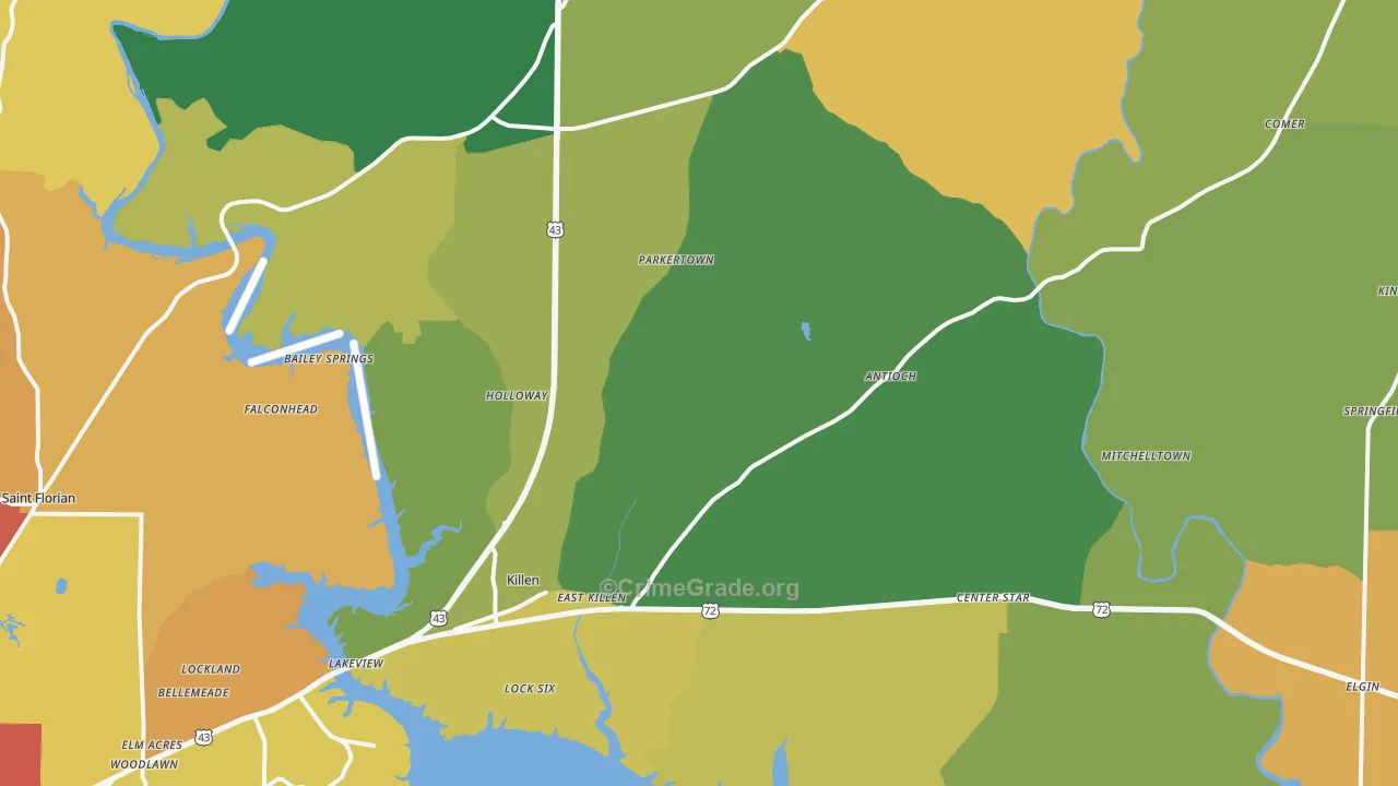 Killen, AL Map of Theft Rates
