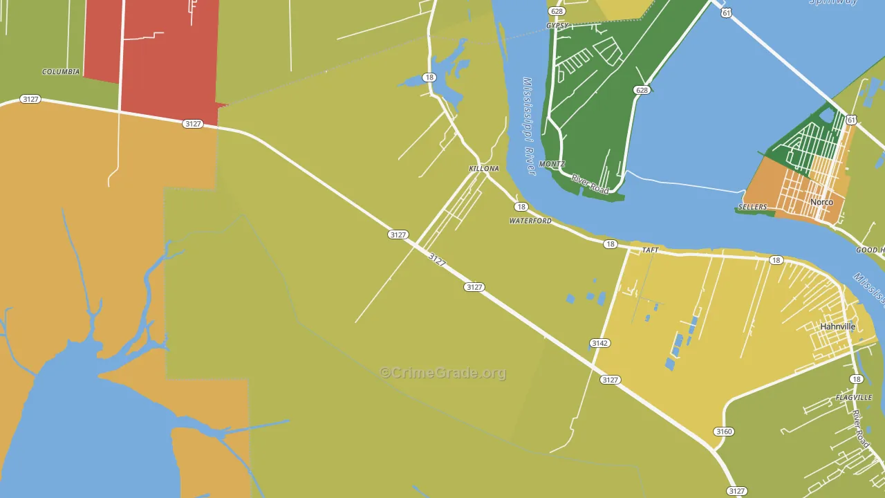 Killona, LA Map of Theft Rates