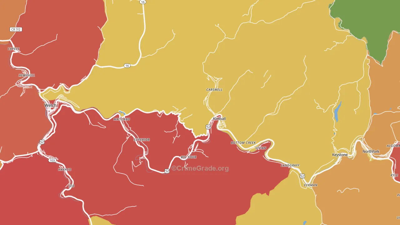 Kimball, WV Map of Theft Rates