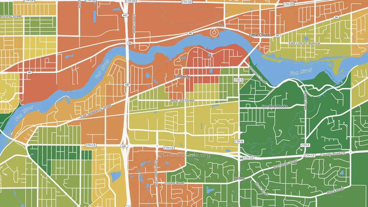 Kimberly, WI Map of Theft Rates