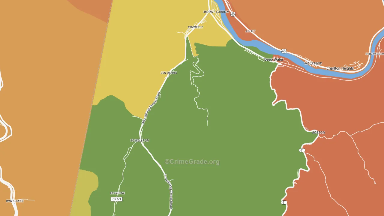 Kimberly, WV Map of Theft Rates