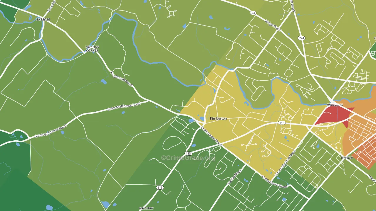 Kimberton, PA Map of Theft Rates