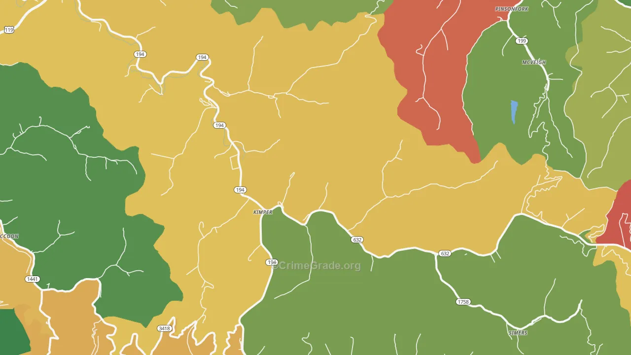 Kimper, KY Map of Theft Rates