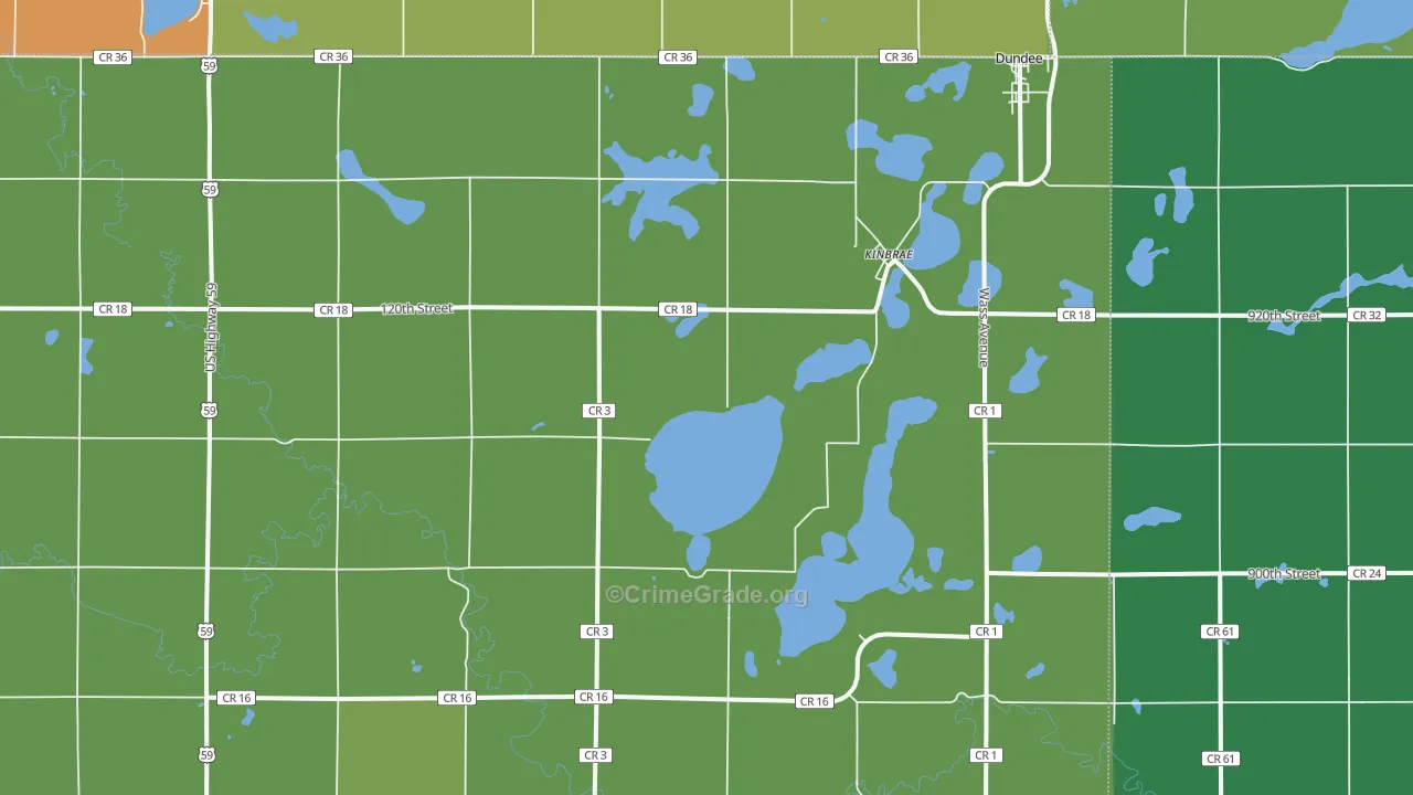 Kinbrae, MN Map of Theft Rates