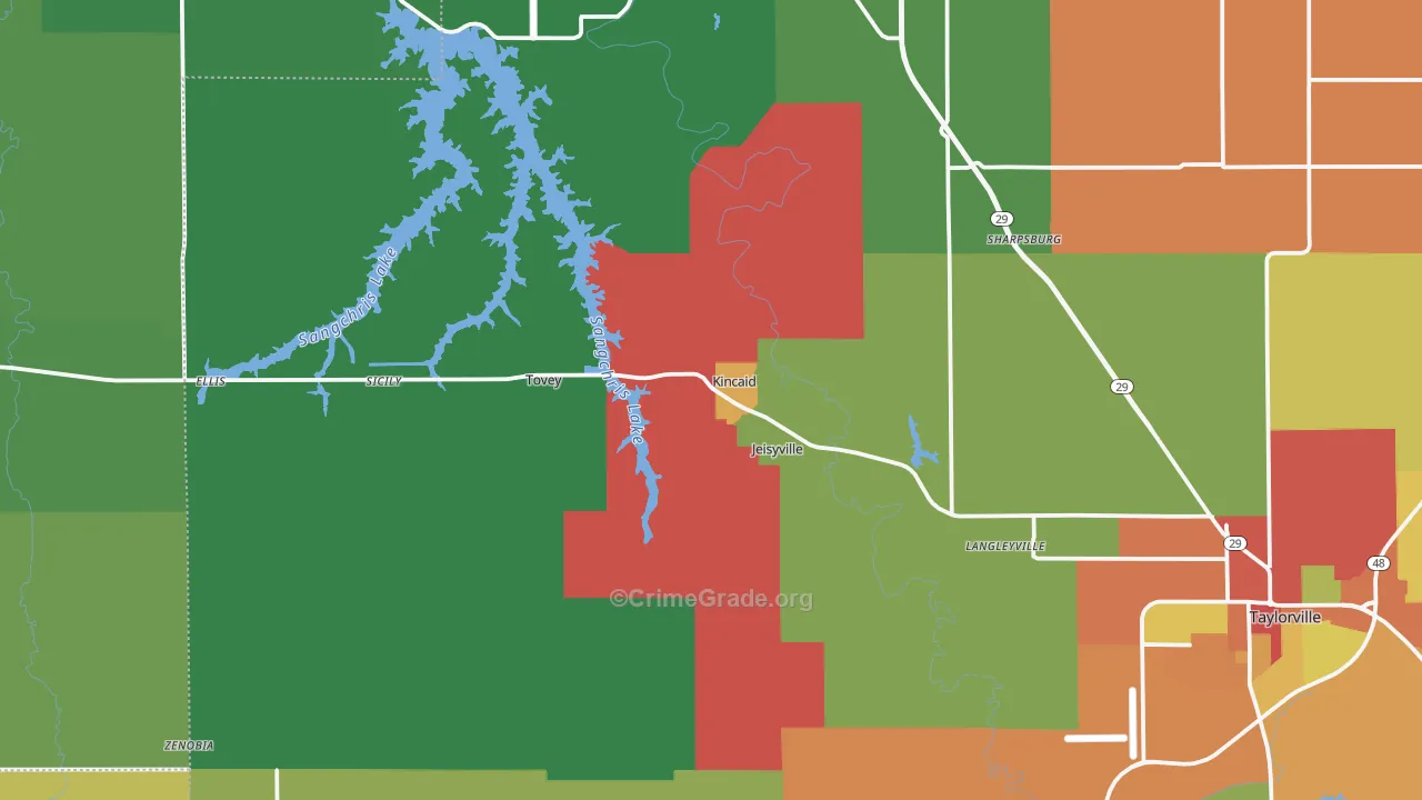 Kincaid, IL Map of Theft Rates
