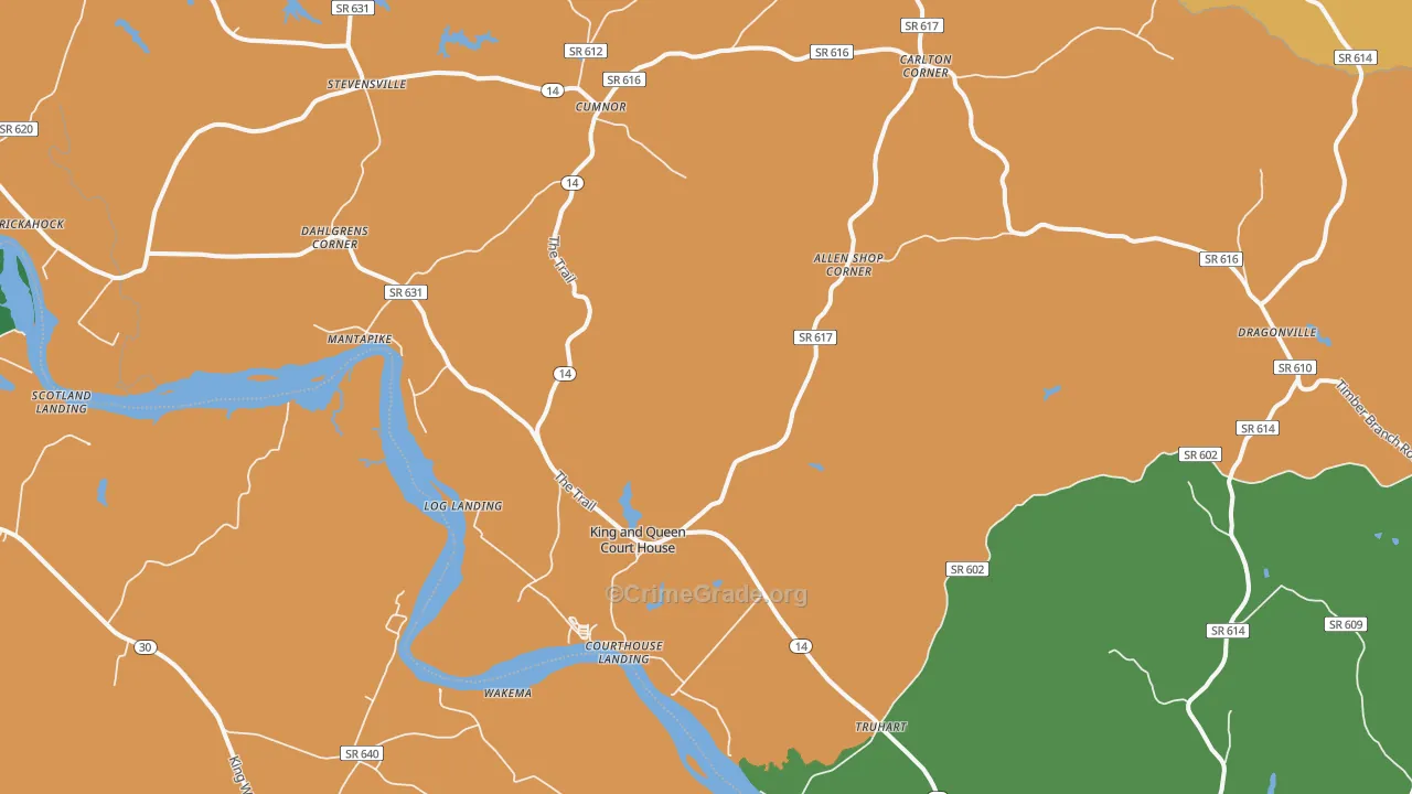 King And Queen Court House, VA Map of Theft Rates